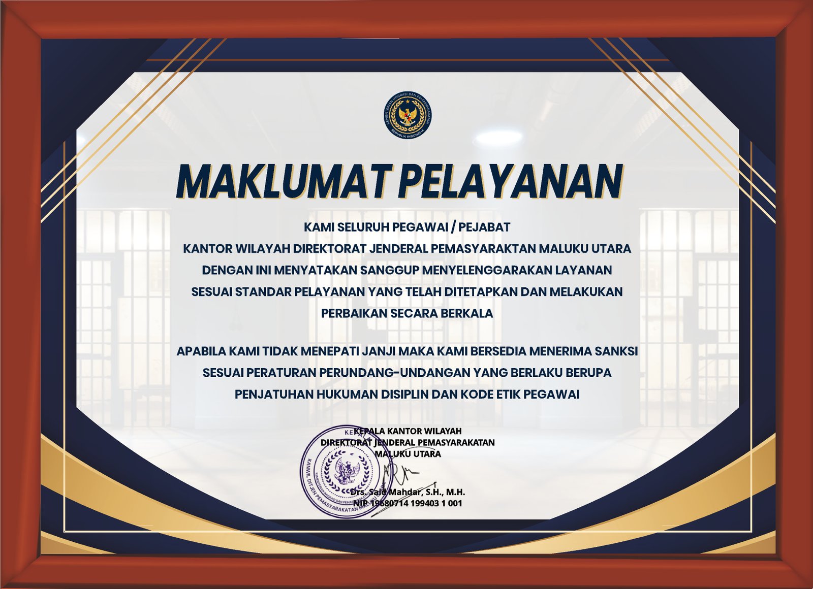 Maklumat Pelayanan Kanwil Ditjenpas Maluku Utara